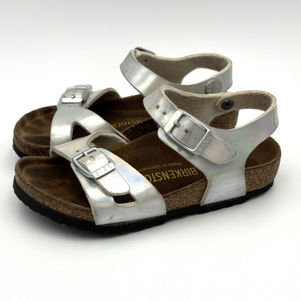 Birkenstock Rio Kids Silver Metallic Sandals Adjustable Straps EU 26 US 8-8.5